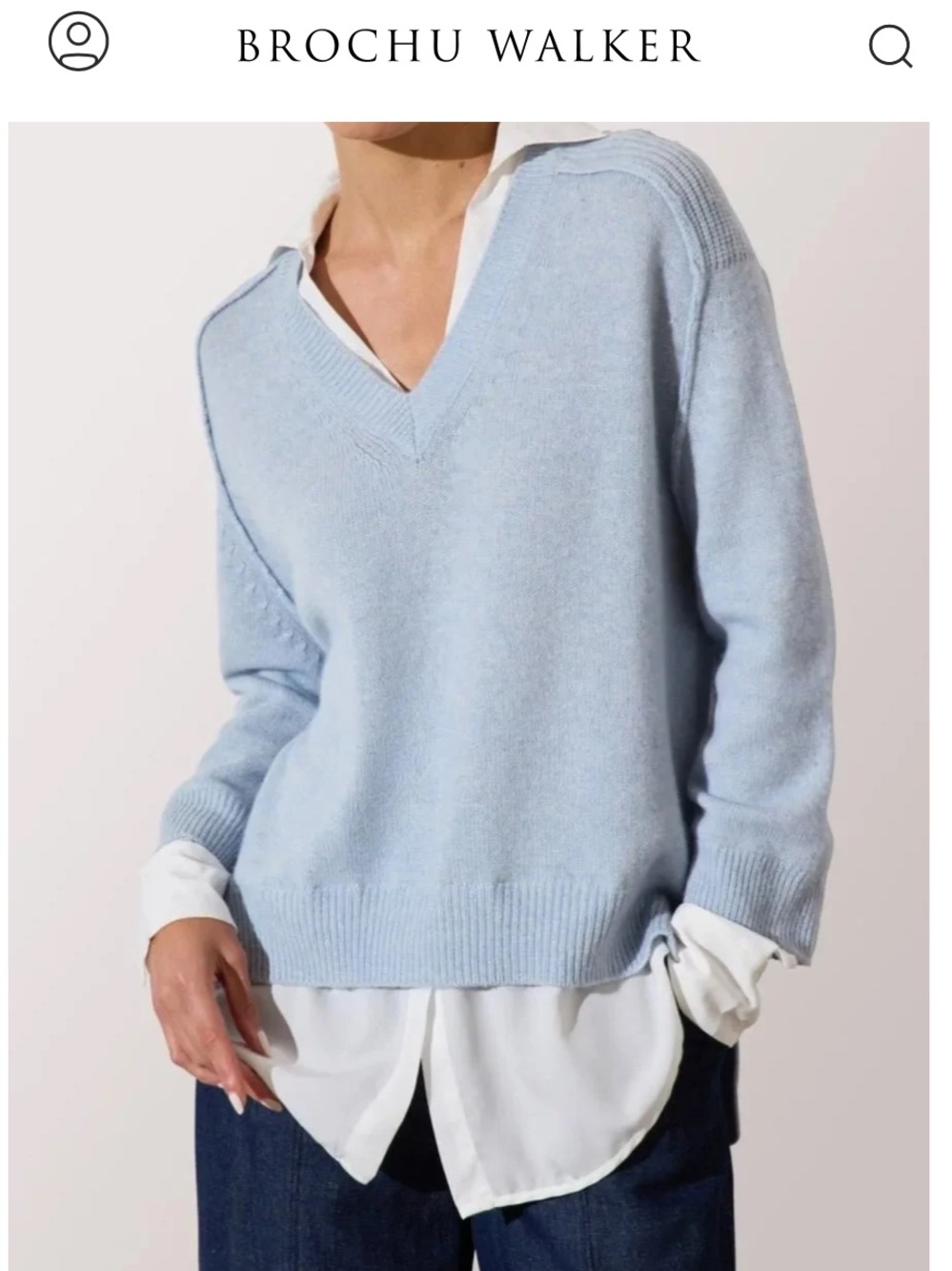 NEW Brochu Walker The Looker Layered V-Neck Wool Cashmere Sweater Skye Blue - Picture 5 of 16